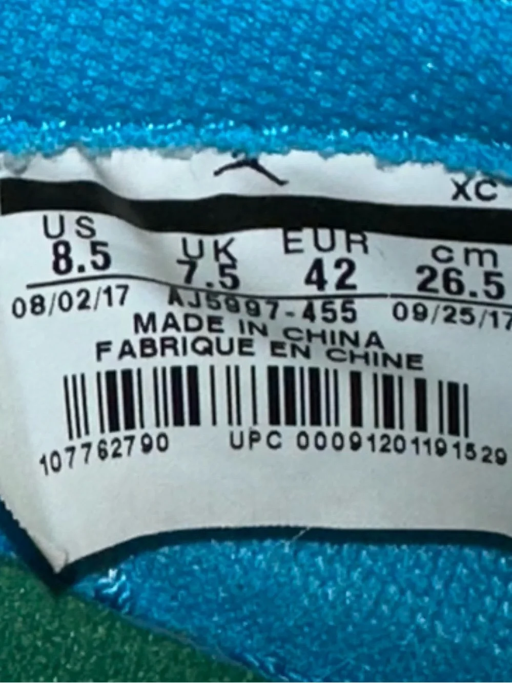 2017 Nike Air Jordan 1 Retro High OG G8RD Blue Lagoon Gatorade Size 8.5